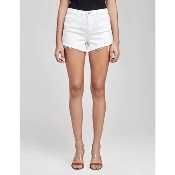 L’AGENCE Ryland High Rise Cut Off Shorts White Blanc Denim Raw Hem US 31 NWT - Picture 2 of 8